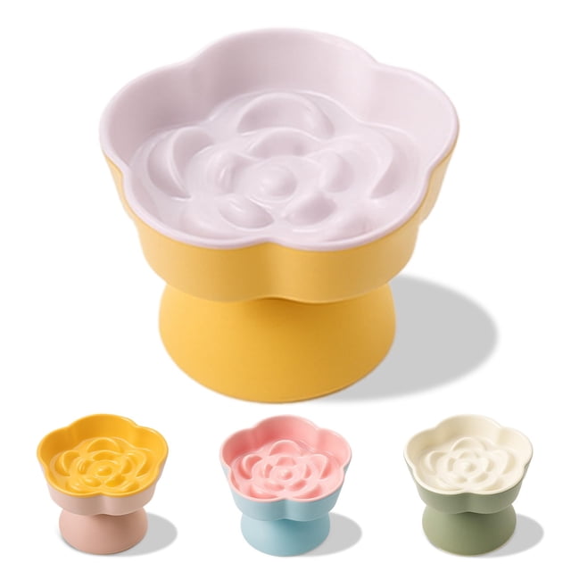 Comedero Inclinado de Cerámica TRUNDISAN con Diseño de Flor para Gatos - Alimentador Lento
