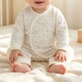 thumbnail image 6 of Mgmyaa Newborn Baby Kimono Romper Pure Cotton Long Sleeve Footless Bodysuit with Snap Closure and Moon Star Print, 6 of 7
