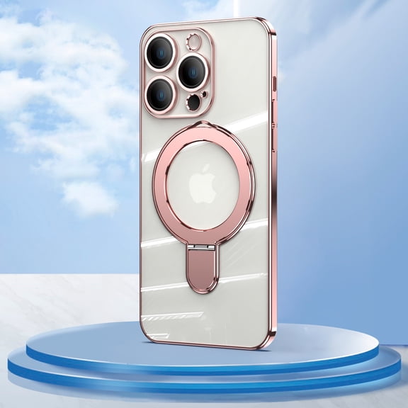 Allytechgroup Magnetic Clear Back Cover for Apple iPhone 12 Pro Max, Compatible with Magsafe Anti-Yellow Kickstand Case, Rosegold