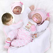 Pinky 22 pouces 55 cm réaliste Reborn bébé fille poupée en silicone souple bébé endormi réaliste à la recherche de nouveau-né poupée tout-petit enfant anniversaire et cadeau de Noël