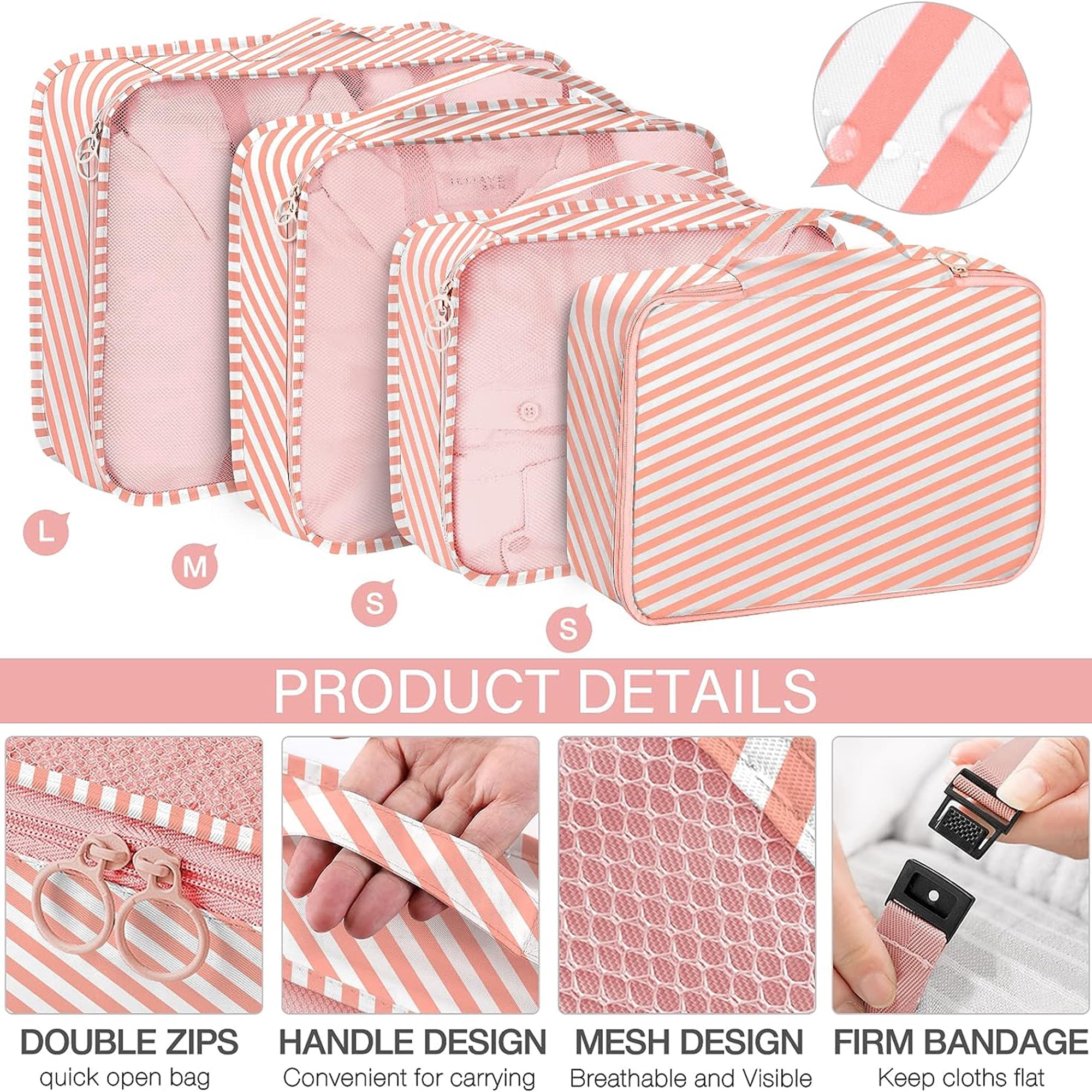 lEPECQ Packing Cubes for Travel, 8Pcs Travel Cubes Set Foldable Suitcase Organizer Lightweight Luggage Storage Bag, Pink