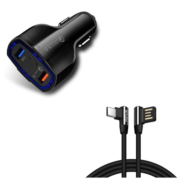 Quick Car Charger + Angle USB Cable for Samsung Galaxy Z Fold4/Fold 3 5G/Flip4 Phones - 48W 3-Port USB Type-C Port Power and 10ft Type-C Charger Cord USB-C Power Combo
