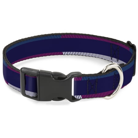 Buckle-Down Pet Collar Dog Collar Plastic Buckle Hash Mark Stripe Navy Turquoise Fuchsia White 9.5 to 14.5 Inches 0.5 Inch Wide