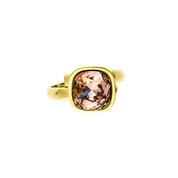 Anillo para Mujer con Cristal Fino Swarovski en forma de Cuadrado– Bañado en Oro 14k– Anillo Elegante y Brillante-Aretes de Mujer de Moda, Joyería para Mujer de Moda– Regalo especial Ortiz Espinosa Temporada