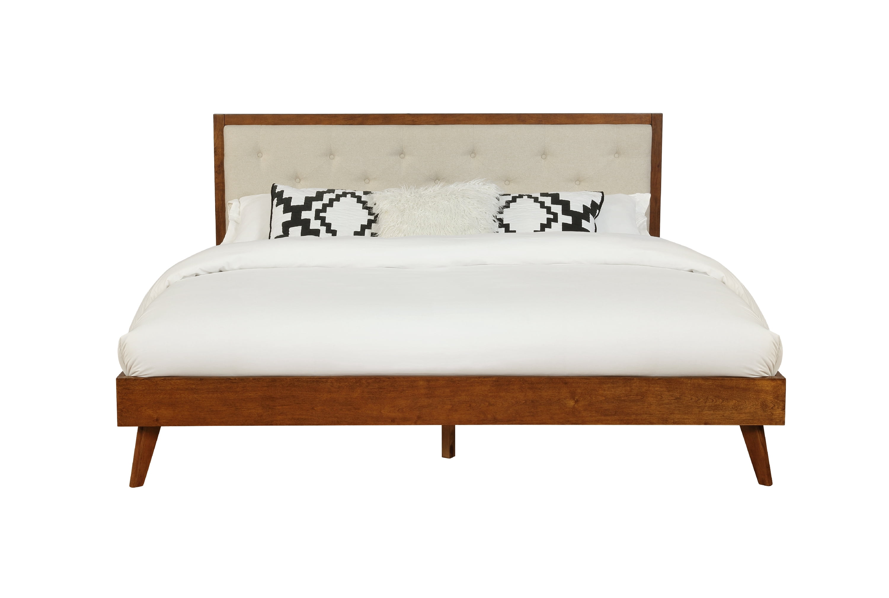 Linon Payson King Platform Bed with Tufted Headboard, Walnut/Oatmeal