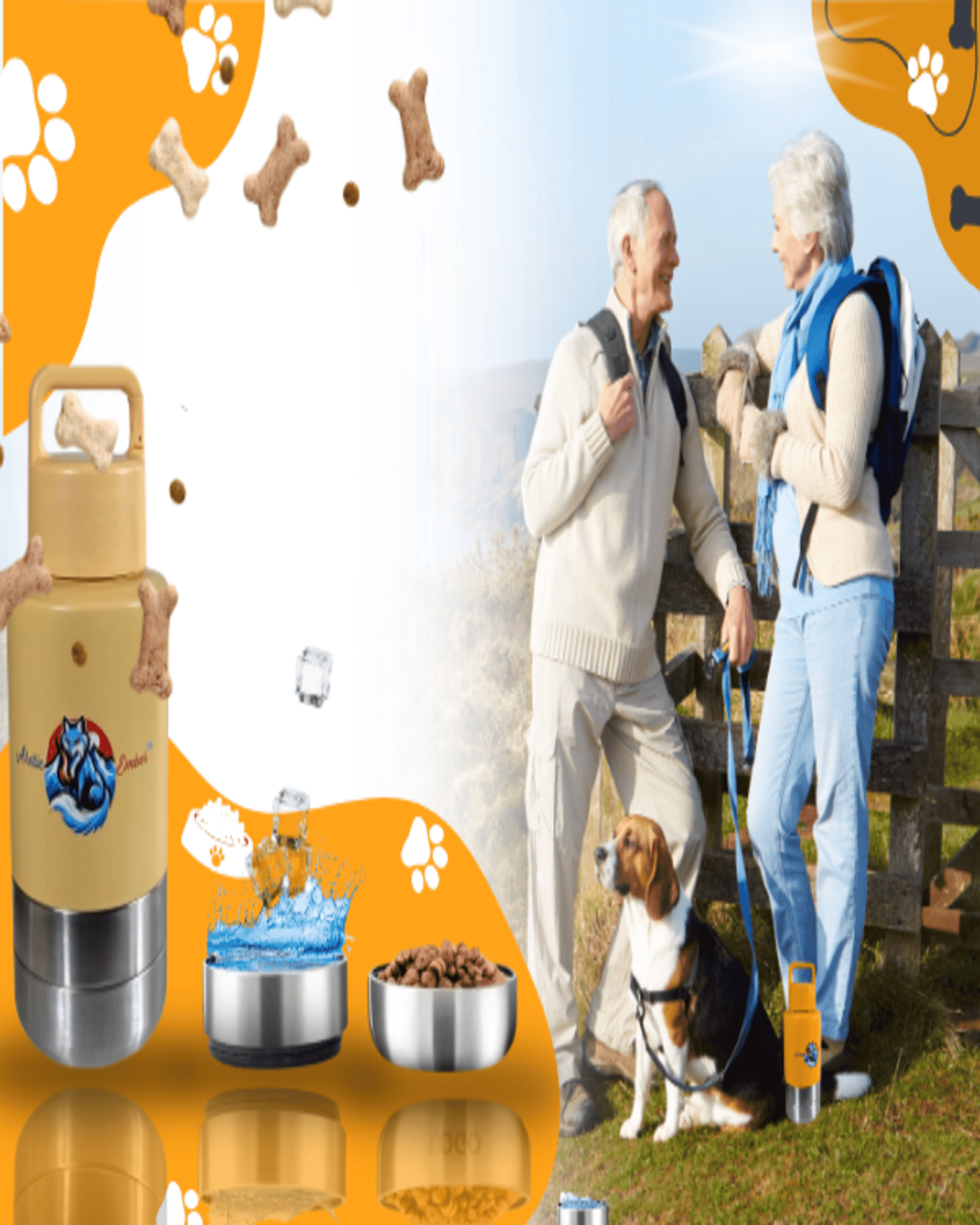 3 in 1 Style 34oz Stainless Steel Pet Bowls and Feeders 34 oz Travel Dog Cat Water Bottle