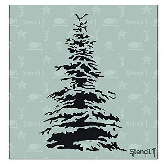 Stencil1  Snowy Pine Stencil -for Winter Holidays & Christmas - Decor on Walls Fabric & Furniture Recyclable Art Craft - 5.75" x 6"