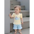 thumbnail image 4 of BemeyourBBs Toddler Baby Girl Summer Clothes 2 Pieces Outfits Whale Embroidered Short Sleeve Round Neck T-Shirt Plaid Print Ruffled Shorts Set, 4 of 9