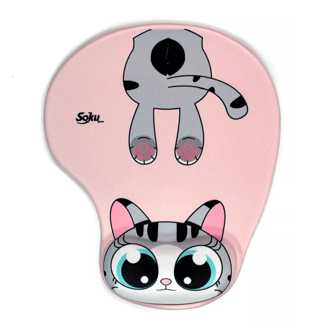 "Tapete Para Raton De Gel Ergonomico Caricaturas Gatos Kawaii Color Gatita Gris "