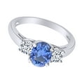 thumbnail image 2 of AFFY Oval Cut Simulated Blue Sapphire & White Natural Diamond Three Stone Ring In 10k White Gold (0.2 cttw) Ring Size-12.5, 2 of 2
