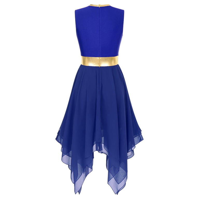 Alvivi Womens Lyrical Liturgical Praise Dance Dress Gold Color Block  Metallic Irregular Worship Costume Royal Blue S - Walmart.com