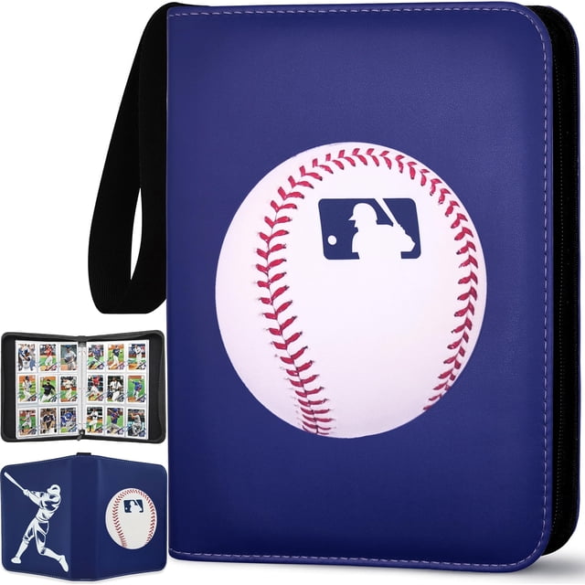 Baseball Card Binder 900 Pockets, 50 Sleeves Large Baseball Binder 3 Ring Zipper Trading Cards Holder 9 Pocket, Sport Collection Book Storage Organizer, Blue A