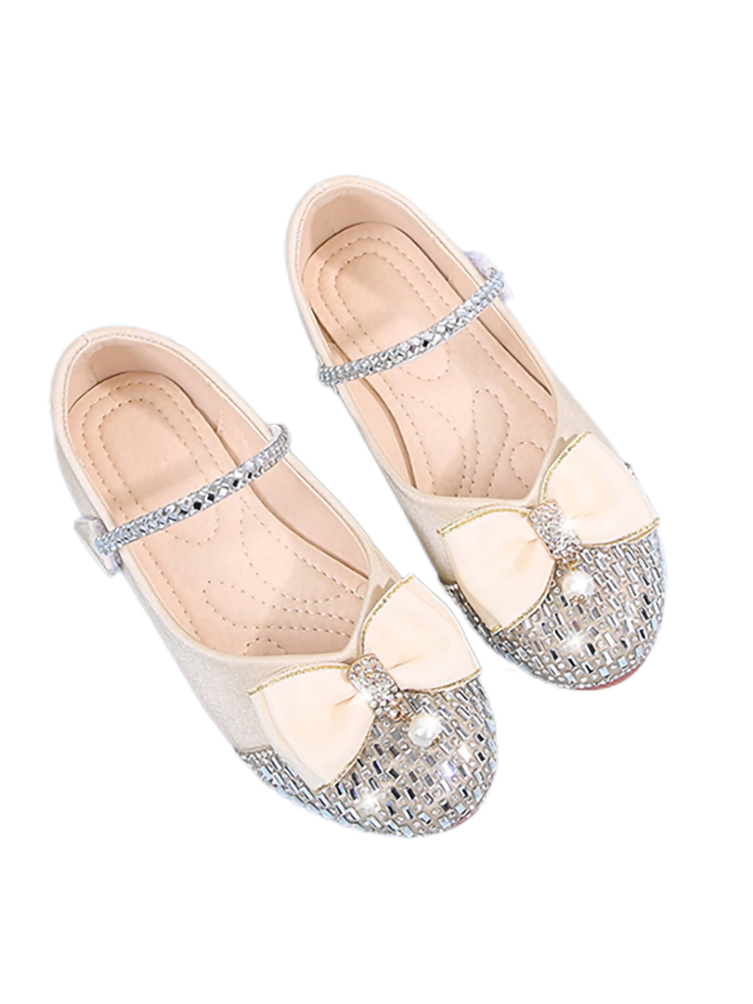ADAMUMU Girls Dress Shoes Princess Mary Jane Shoes Slip on Casual Toddler Girl Ballet Flats with Bowknot Flower Elastic Band in Party Wedding Dress Up Costume 