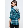 thumbnail image 3 of BodiLover, Women's, Long Sleeves Roll Up Button Up Plaid Shirt with 2 Breast Pockets, Green Gray, L, 3 of 4