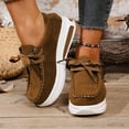 thumbnail image 5 of Brown Womens Flock Material Loafers With Wedge Heel And Lace-Up Design For All-Day Comfort, 5 of 8