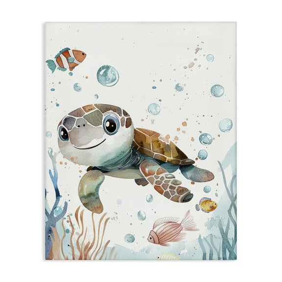Stupell Industries Smiling Baby Turtle Animals Painting Wrapped Canvas Art Print Wall Art, 16 x 20
