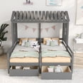 thumbnail image 3 of Wooden Bed Frame with Roof and Window, Bedroom Furniture with Roof and Fence, Double Twin Size House Platform Beds with Two Drawers, 3 of 7