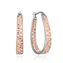 Crystal Hoop Earrings Fashion Inside Out Crystal Paved Oval Shape Hoop Earrings for Women