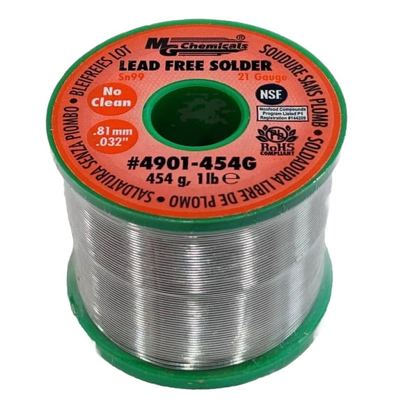 MG Chemicals 4901-454G Solder Wire, Sn99, No Clean, Lead Free, 0.032" Wire, 1 LB
