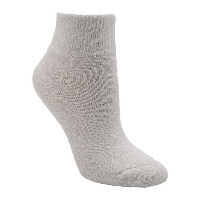 American Made Quarter Length Cotton Socks-12 Pair 13-15 White/Gray Bottom