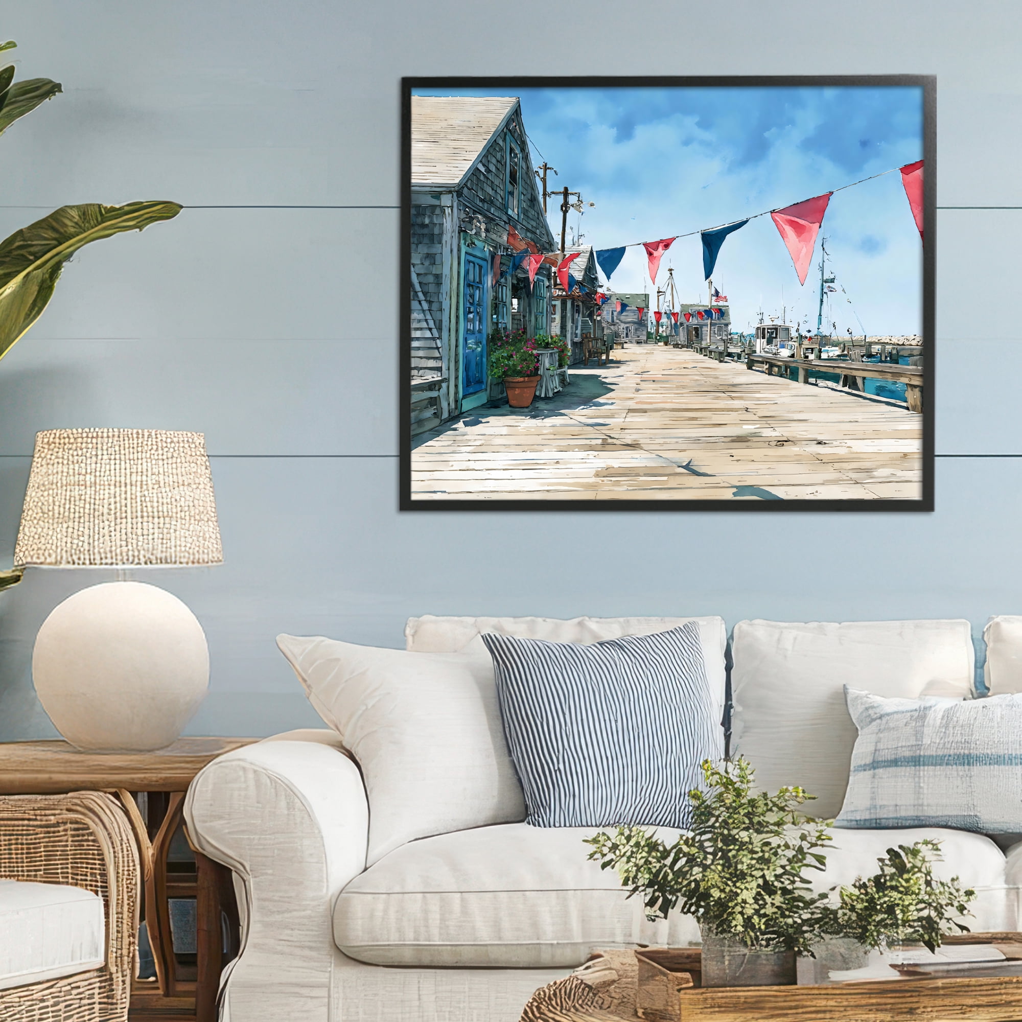 Stupell Industries Seaside Fishing Wharf Black Framed Giclee Art, design by Franklyn Gregory