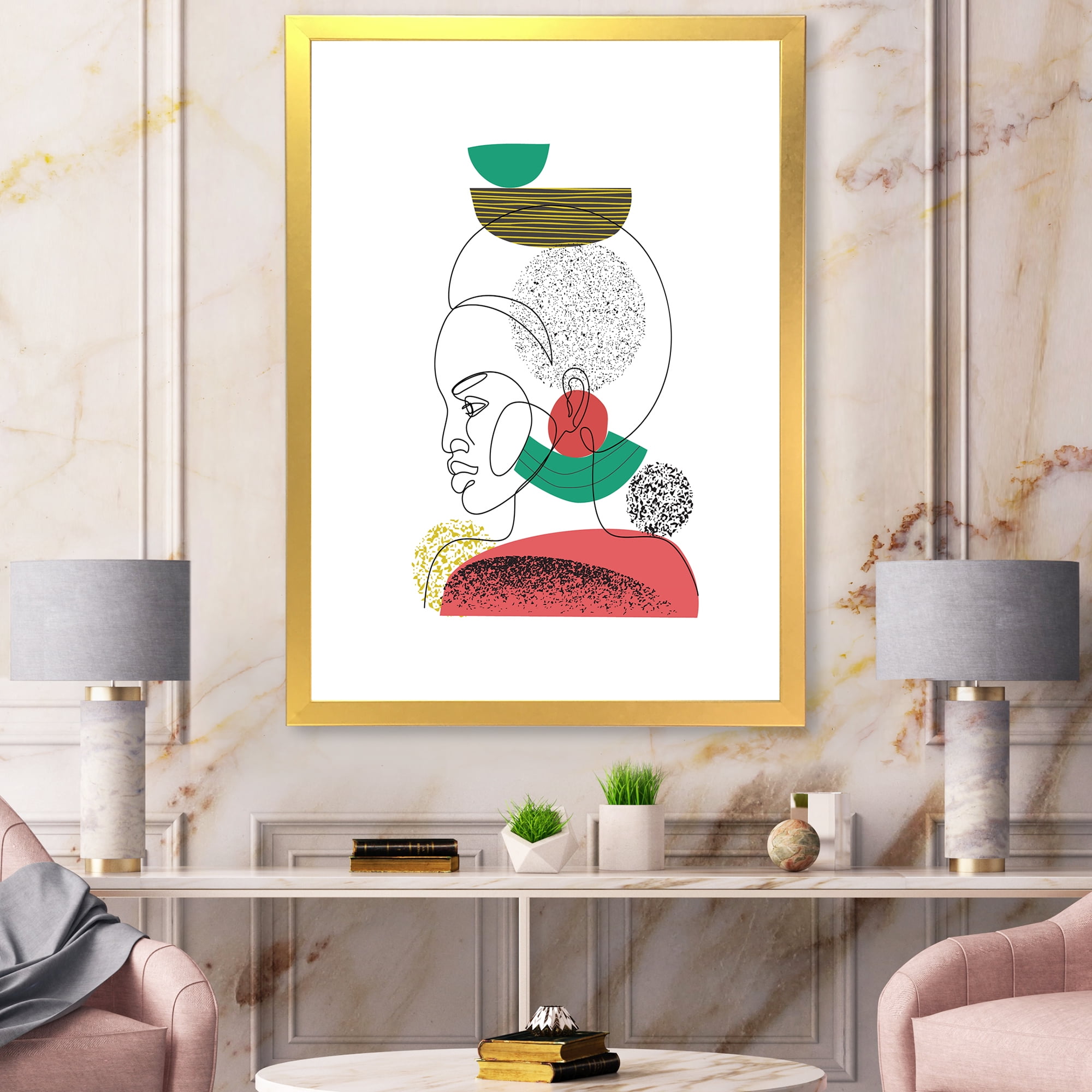 Designart 'One Line Portrait of Afro American Women VI' Modern Framed Art Print