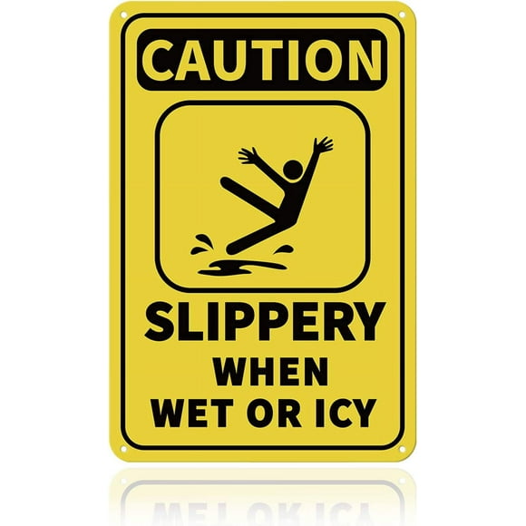 Caution Slippery When Wet or ICY Sign 8x12 inches 35 Mil Aluminum Warning Sign UV Protected and Waterproof