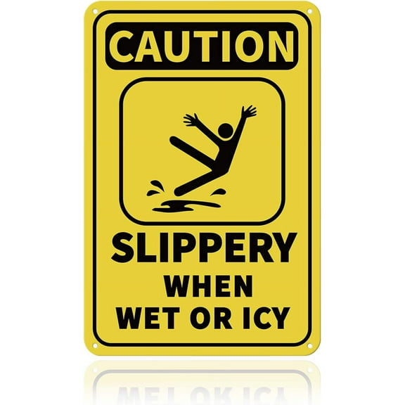 Caution Slippery When Wet or ICY Sign 8x12 inches 35 Mil Aluminum Warning Sign UV Protected and Waterproof Mixed Color