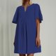thumbnail image 1 of WILLBEST Vestido Corto De Mujer, Minivestido Informal De Manga Corta Con Vuelo Y Cuello En V, Holgado Y Fluido Para Verano, 1 of 3
