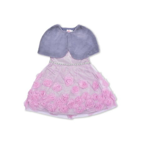 Wonder Nation Girls Metallic Rosette Special Occasion Dress w/ Shrug, Sizes 4-16 & Plus