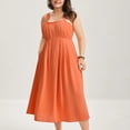thumbnail image 5 of Summer Dresses for Women Square Neck Adjustable Slip Dress Pleated A Line Solid Color Flowy Vacation Wedding Guest Sundresses S-3XL, 5 of 7