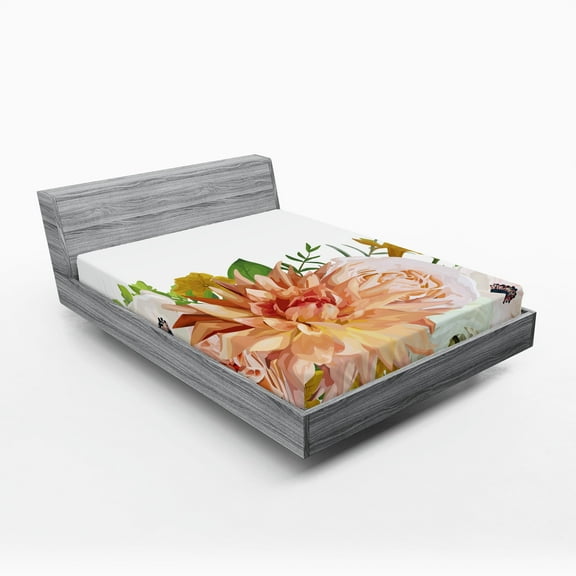 Anemone Flower Fitted Sheet, Garden Rose Dahlia Forest Meadow Bedding Plants Leaves Mix, Decorative Soft Bedding All-round Elastic Pocket, California King, Salmon Fern Green Khaki, by Ambesonne