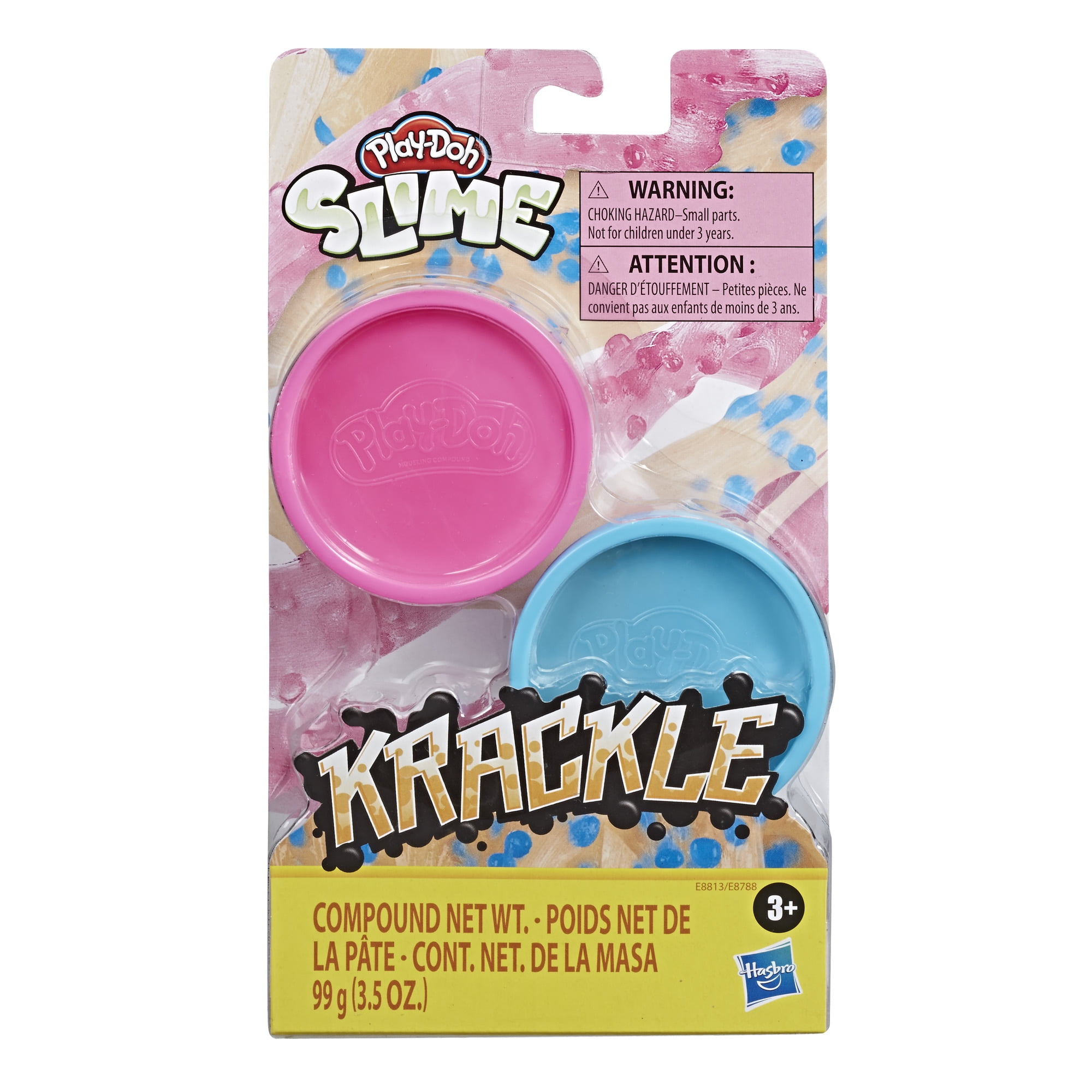 Play-Doh Krackle Slime Blue and Pink 2-Pack of Slime Compound with Beads for 