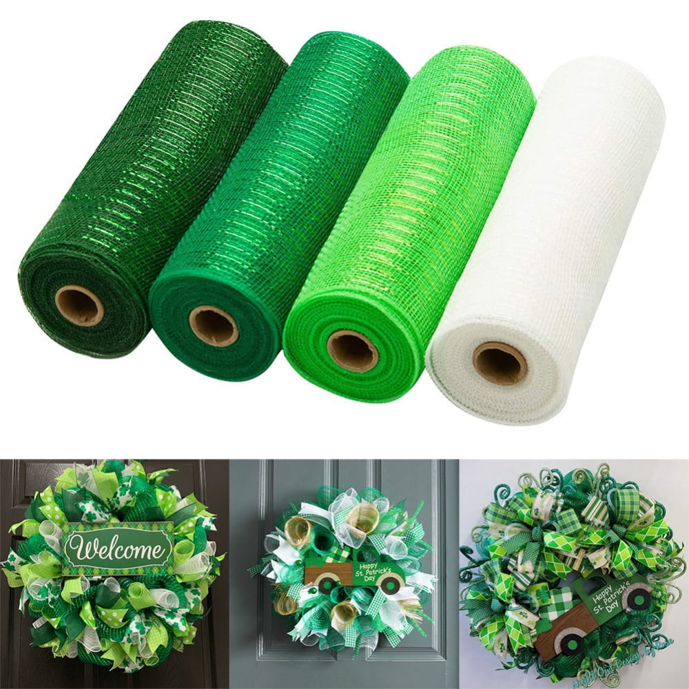 4 Rolls Deco Mesh Ribbon for Wreaths, 30 Ft Long 10 Inch Wide Wreath Making  Supplies Crafts for Easter St. Patrick's Day 4th of July Independence Day