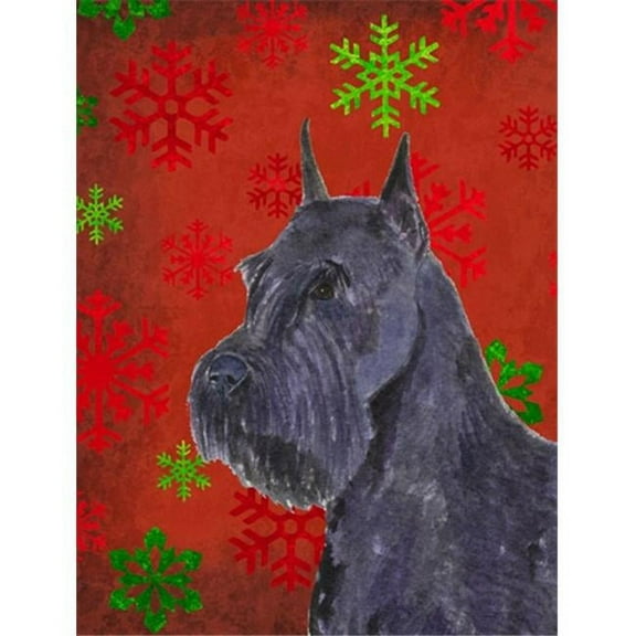 Schnauzer Red And Green Snowflakes Holiday Christmas Flag - Garden Size