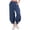 Navy, variant on Womens Linen Blend Cropped Harem Pants with Button Detail Casual Loose Elastic Waist Baggy Trousers