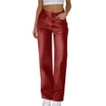thumbnail image 7 of QHFBli Leather Pants High Waist Coated PU Button Straight Leather Black Leggings Wide Leg Pants with Pockets, 7 of 7