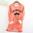 thumbnail image 2 of DeHolifer Women Tops Long Sleeve Warm Sherpa Lined Fleece Crewneck Sport Sweatshirt Pullover Loungewear Blouse Tops Orange L, 2 of 3