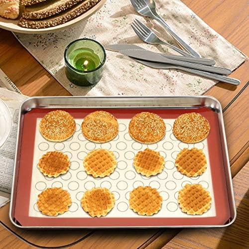 Baking Sheet with Silicone Mat Set, Set of 4 (2 Sheets + 2 Mats),  Stainless Steel Cookie Sheet Baking Pan with Silicone Mat, Size 9 x 7 x 1 inch, Non Toxic & Heavy Duty & Easy Clean