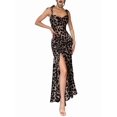 thumbnail image 3 of Women'S Leopard Print Side-Slit Spaghetti Strap Halter Long Dress L, 3 of 7