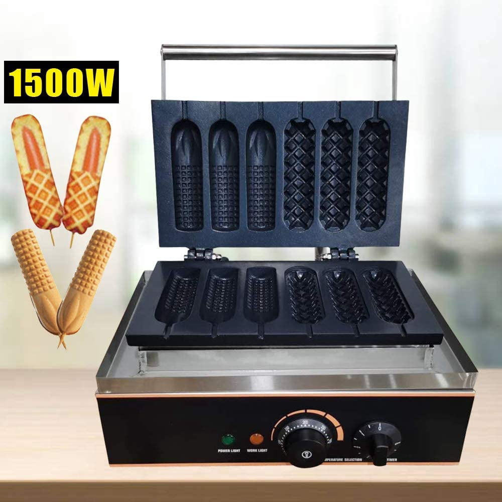 Miumaeov Commercial Electric Waffle Maker Machine 6 PCS Non Stick Crispy Machine Stainless Steel Hot Dog Sausage Maker for Waffles, Paninis, Hash browns 110V Household Waffle Cone Maker 1500W