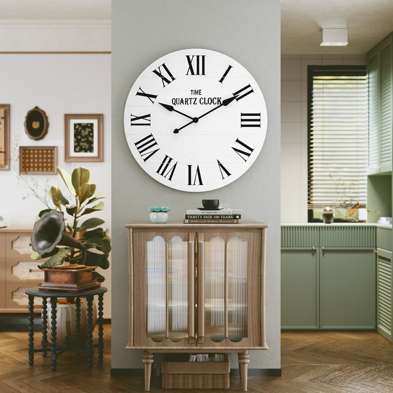 HLR 35.5 Inch Farmhouse Shiplap Wall Clock, White photo 4