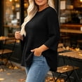 thumbnail image 6 of Mifsaly Plus Size Crewneck Sweatshirts Women Waffle Textured 3/4 Sleeve Pullover Sweatshirt Black,XXL, 6 of 8