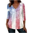 thumbnail image 2 of Women's American Flag Shirt 4th of July Casual Tops 3/4 Sleeve V Neck Fashion Red White Blue Striped Shirts Clothes, 2 of 7
