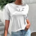 thumbnail image 2 of Womens Summer Tops Loose Fit Metallic Round Neck Short Sleeve T-Shirt Fashion Solid Color Casual Oversize Shirts (White S), 2 of 6