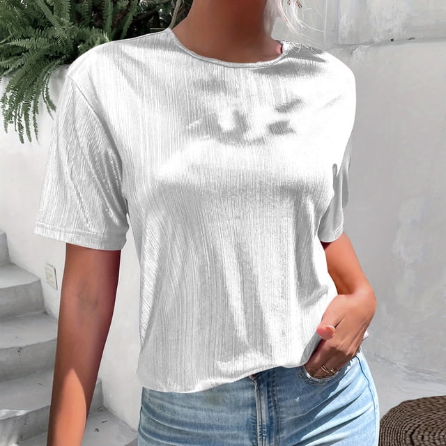 Soki Hauts à Paillettes pour Femmes Couleur Unie Col Rond Manches Courtes