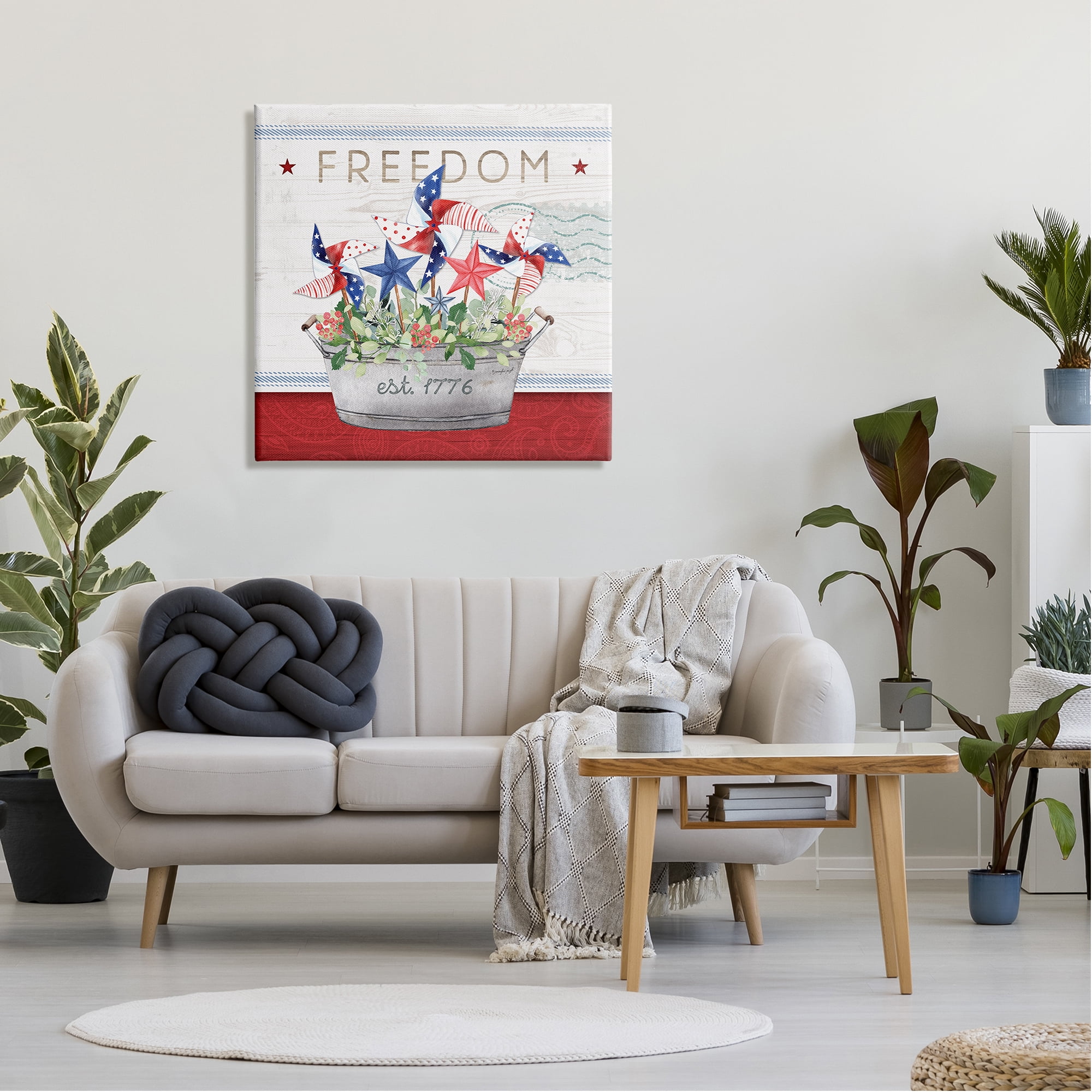 Stupell Freedom Americana Floral Pinwheels Holiday Painting Gallery Wrapped Canvas Print Wall Art