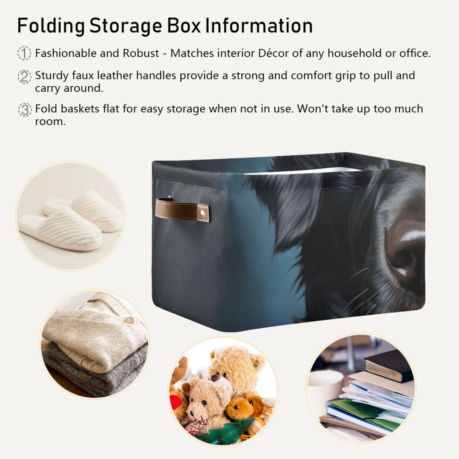 Dog Black Storage Bins Baskets With Handles Storage Box Clothes Organizer Organization Toys