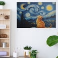thumbnail image 4 of AIOE Retro Van Gogh Starry Night With Funny Cat Canvas Prints Wall Art Night Starry Pictures Paintings Poster Canvas Wall Decor for Living Room Bedroom Wall Decor Unframe: 18x12in, 4 of 7