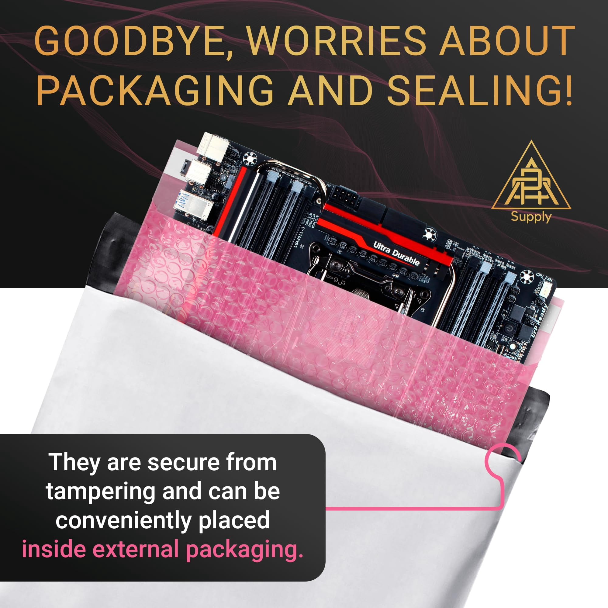 Pink Anti-Static Bubble Bags, Self-Seal ESD Cushioning, 10 Count, 20 x 20 in